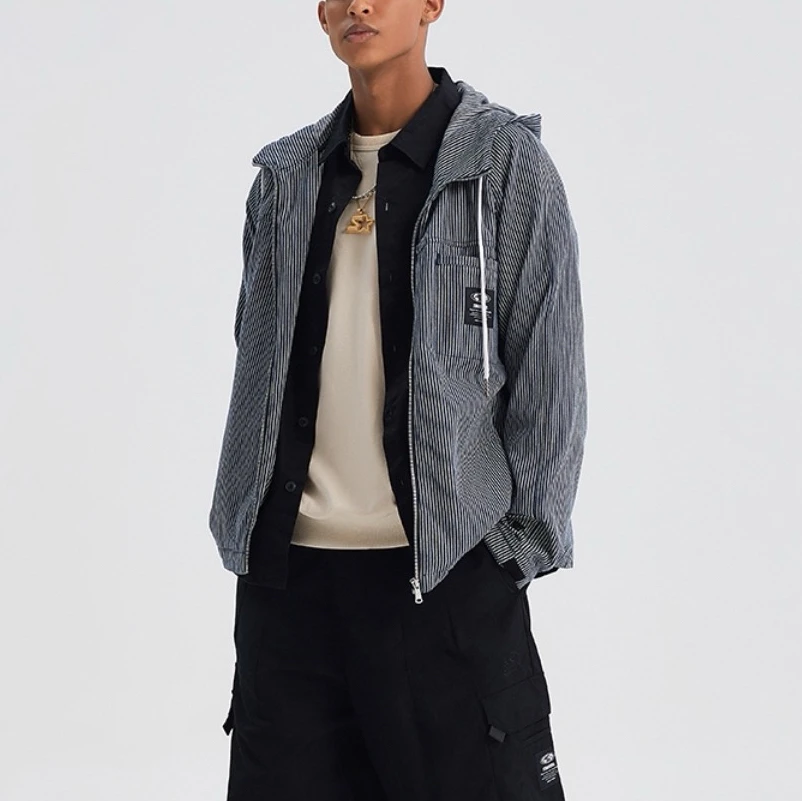 S☆美国知名潮牌时尚潮流休闲100%棉竖条拉链连帽外套STG3C5904M