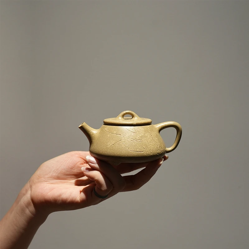 仓巴鹿人 平盖石瓢  宜兴紫砂壶原矿本山绿泥纯手工茶壶茶器160cc
