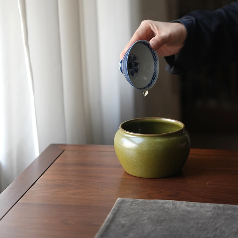 仓巴鹿人 茶叶末釉平底水洗 景德镇陶瓷纯手工茶洗水缸茶器630cc