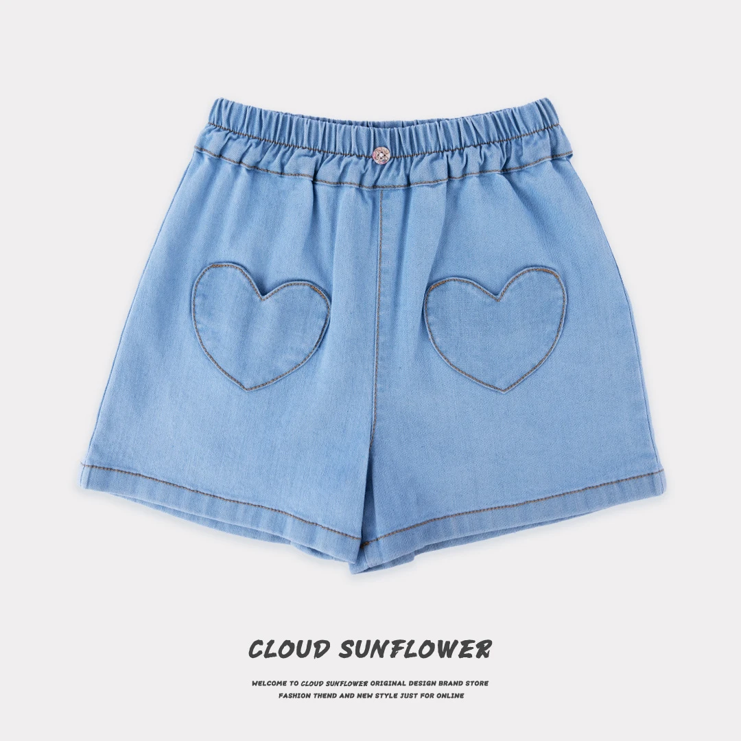 女童爱心大兜明线一粒扣百搭休闲短裤28931