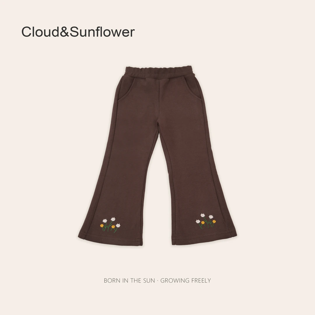 【云朵小葵】女童高级纯色裤脚五朵花百搭休闲微喇裤243915