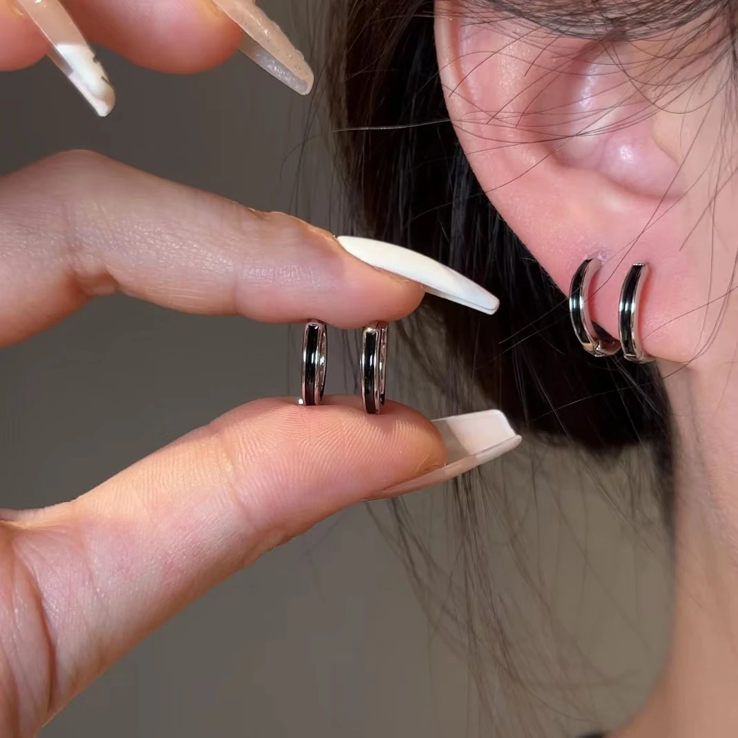 铜合金耳饰 橘几黑色耳圈四件套！小众设计感高级感闪钻耳环耳圈