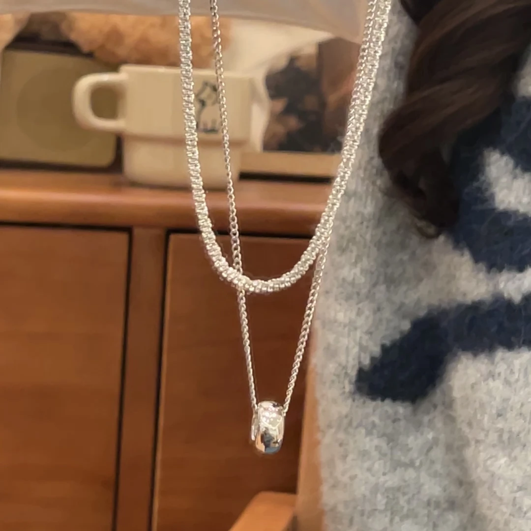 钛钢项链 双层波光粼粼豆豆卫衣链女项链毛衣链甜酷长款配饰潮