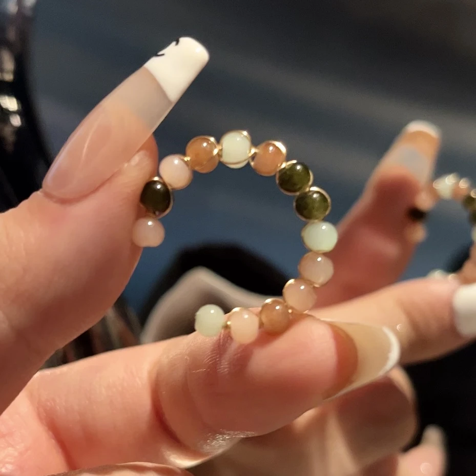 铜合金玻璃戒指 复古天然石开口戒指女小众设计高级感时尚指环
