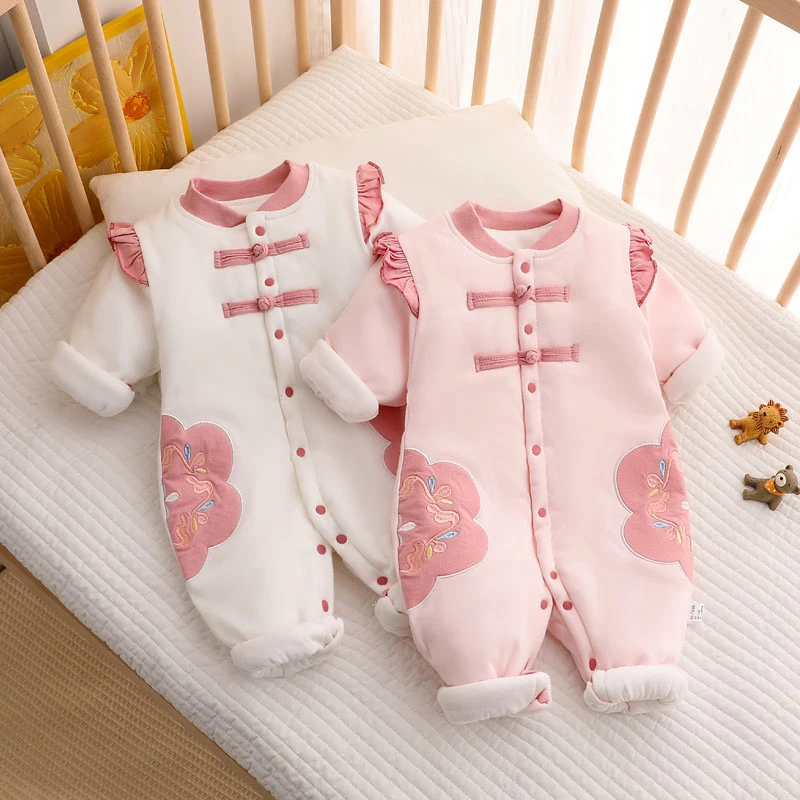 【专柜】冬季婴儿连体棉袄国风夹棉加厚宝宝棉服0-12个月新生儿棉衣