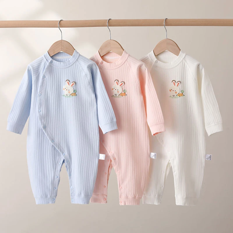 婴儿长袖连体衣春秋舒绒纯棉新生儿衣服0-12个月宝宝哈衣爬服四季