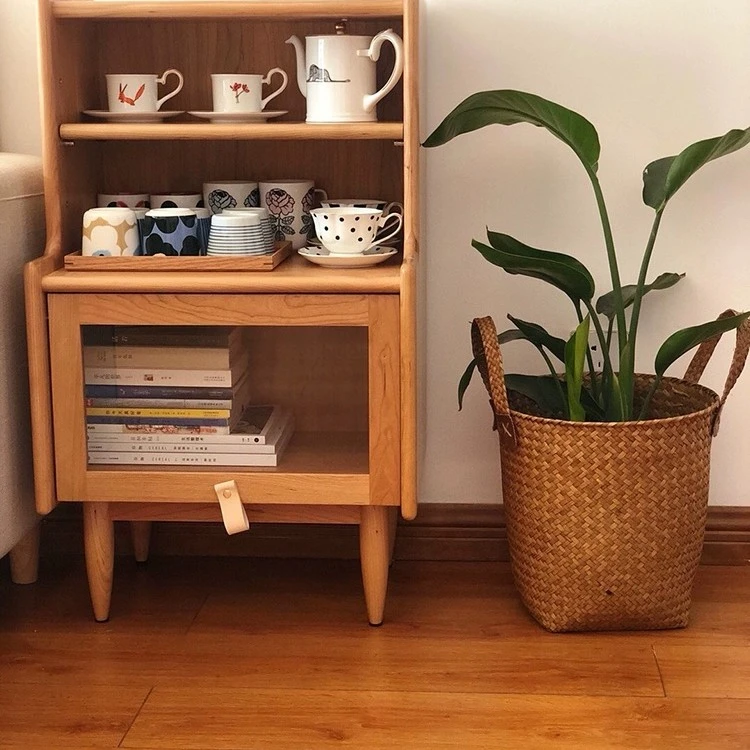 樱桃木实木边柜高低斗柜床头柜北欧风储物柜角柜客厅家用简约落地