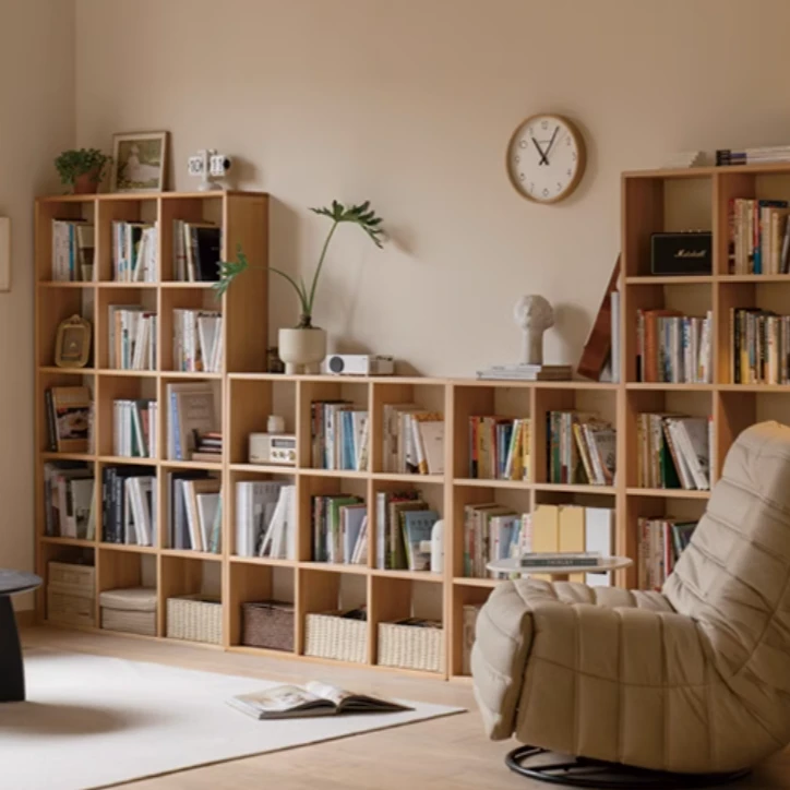 北欧实木樱桃木书架客厅展示架简约书柜自由组合格子柜置物架