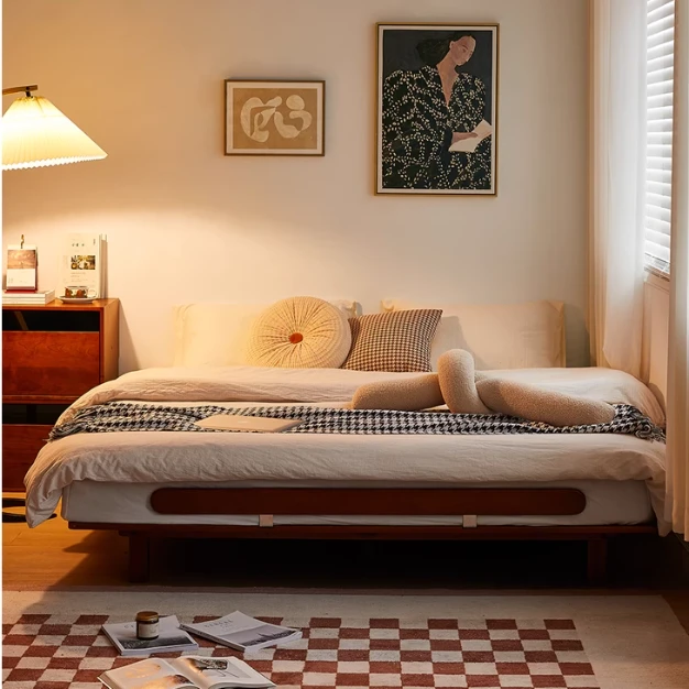 日式悬浮床北欧全实木榻榻米床小户型无床头主卧1.5m1.8m双人床