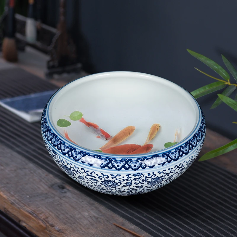 景德镇陶瓷器手绘青花瓷聚宝盆客厅书房装饰收藏礼品展厅摆件