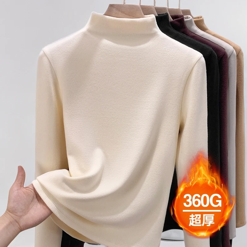 【JW】半高领一体领双面绒加厚德绒打底衫女秋冬内搭2025新款保暖衣