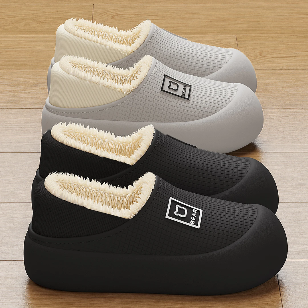 时尚外穿雪地靴男冬季防水防滑加绒厚底保暖毛绒室内包跟棉鞋男士