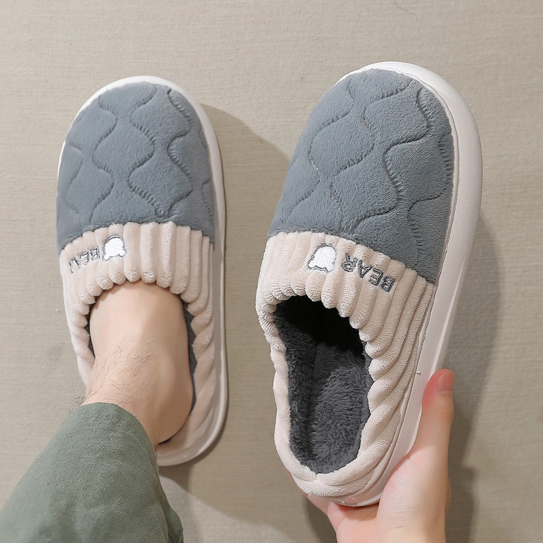 踩屎感男士棉拖鞋秋冬季毛绒厚底2024新款室内家居情侣保暖棉拖女