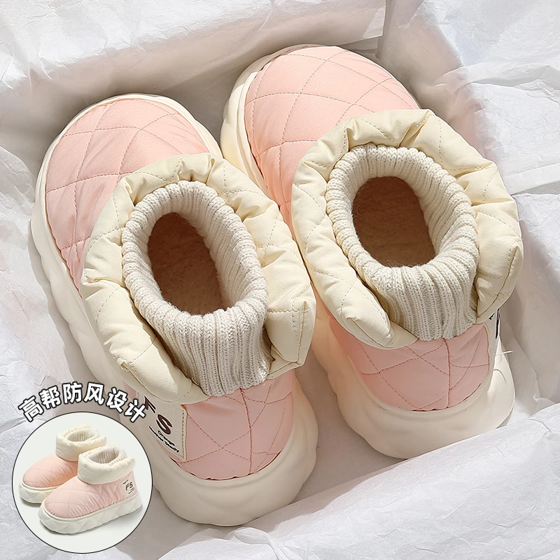 防水棉拖鞋女冬季外穿保暖加绒增高时尚防滑棉靴高帮靴雪地靴棉鞋