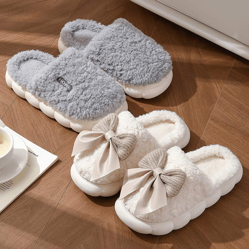 降温抗寒蝴蝶结棉拖鞋女士秋冬季2023新款防滑厚底加绒保暖棉鞋女