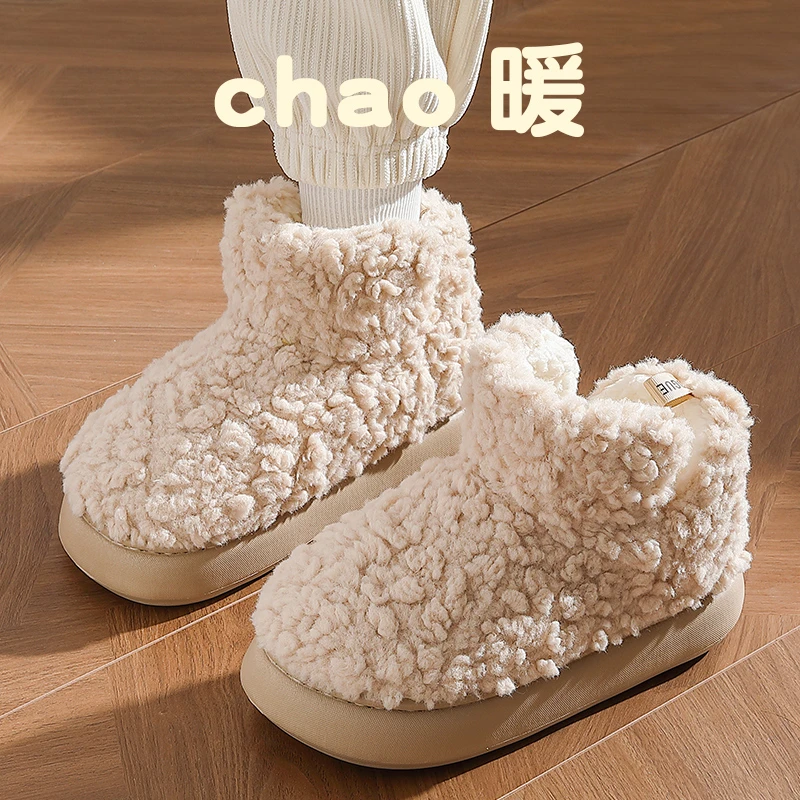 羽起雪地靴女款冬季2025新款外穿短靴加绒厚底防滑保暖东北棉拖鞋