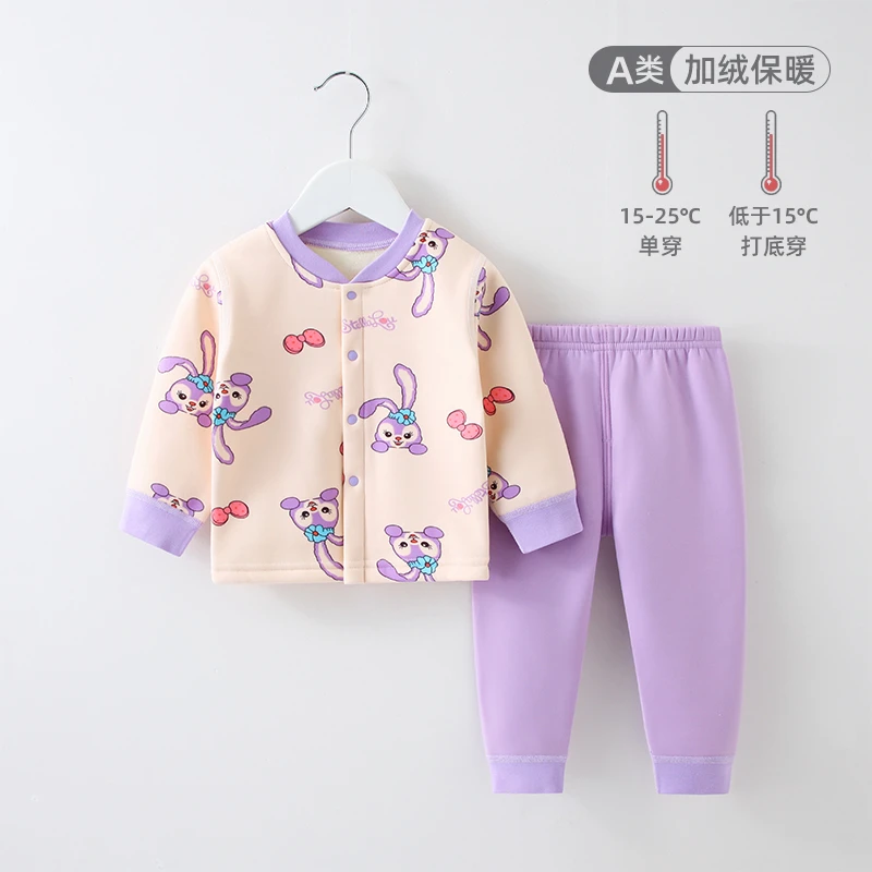 憨豆龙男女宝宝秋冬加绒保暖家居服无骨保暖套装899412-898412