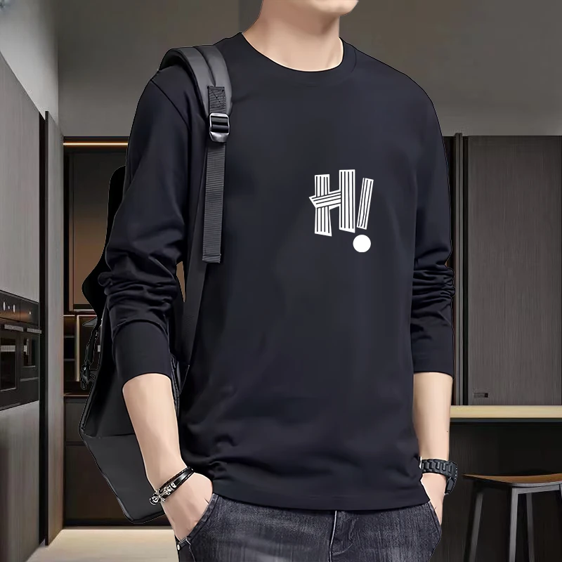 啄木鸟2023新款长袖t恤男士纯棉秋季上衣男士潮牌潮流印花打底衫