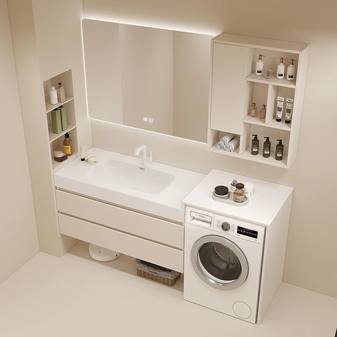 阳台洗衣柜一体盆浴室柜无缝岩板卫生间洗漱台阳台洗衣机柜一体盆