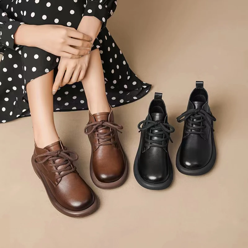 [男女情侣款]头层牛皮短靴2024秋冬平底靴女高帮休闲好穿软底软面