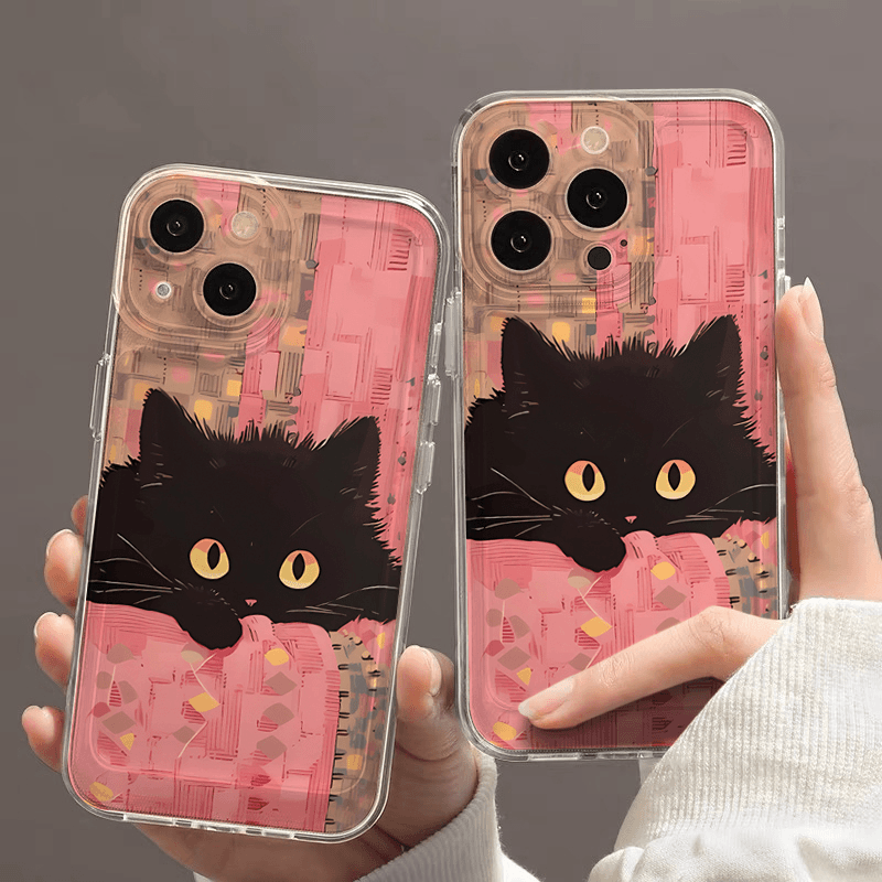 可爱粉色布条黑猫适用iphone15苹果14手机壳13华为vivo小米oppo套