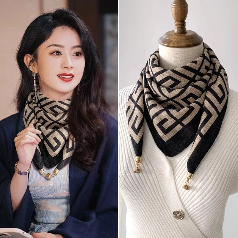 磁吸三角护颈小围巾女秋冬季2025新款棉麻丝巾高级感脖子方巾围脖
