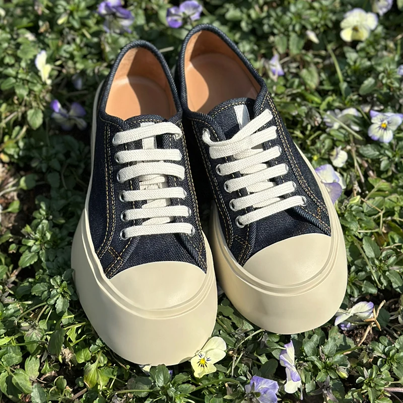 赵露思同款牛仔帆布鞋女厚底mona丑萌大头鞋时尚休闲鞋系带小白鞋