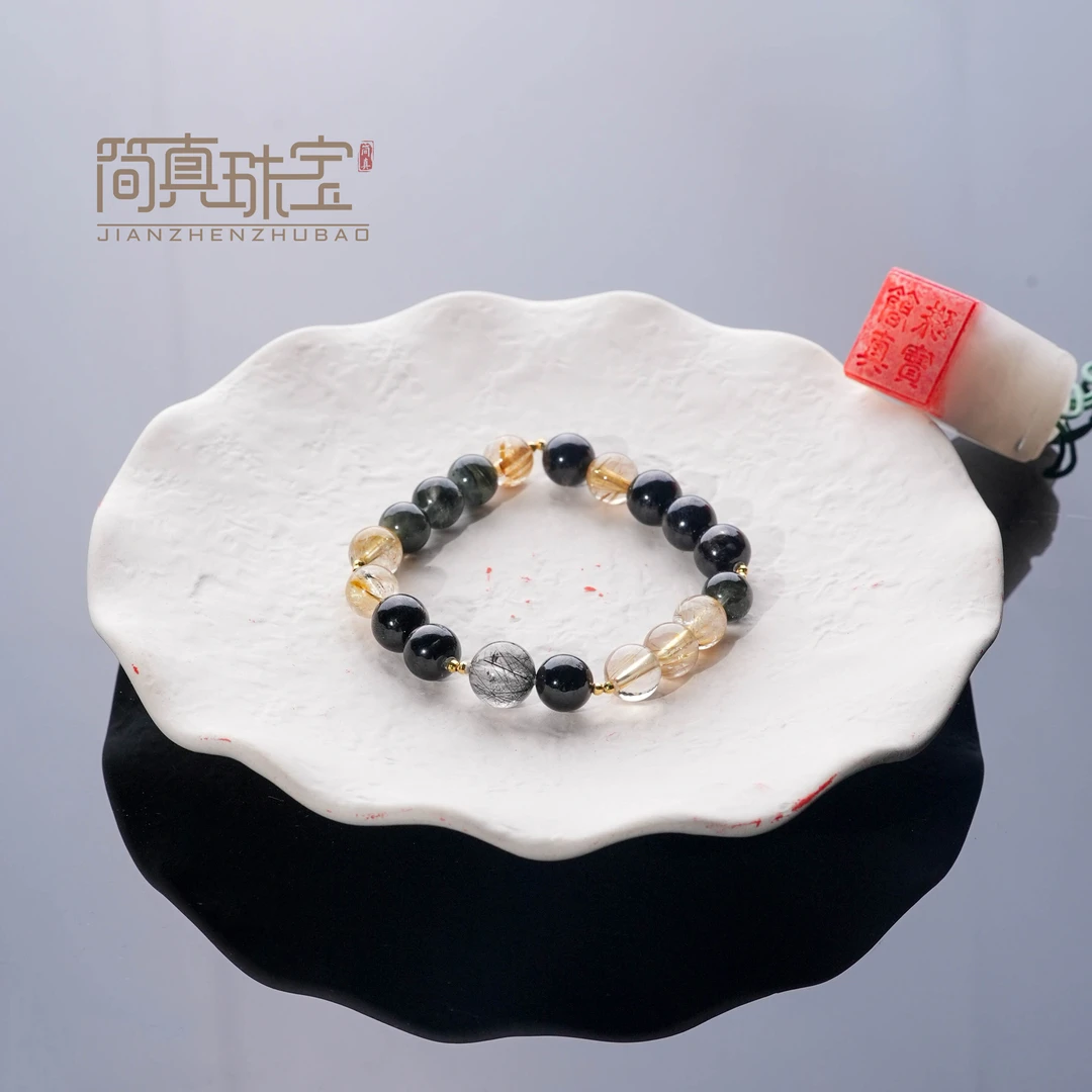【辰宿章】金运石 黑发晶 绿幽灵 黄闪灵 金发晶 18k手串