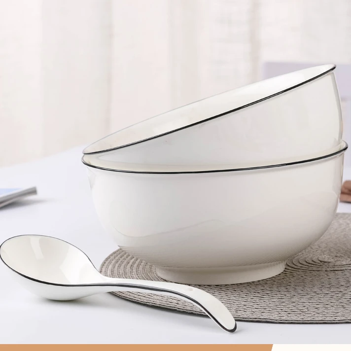 新款网红家用釉下彩陶瓷北欧餐具黑线7-8英寸汤碗加厚大碗喝汤碗