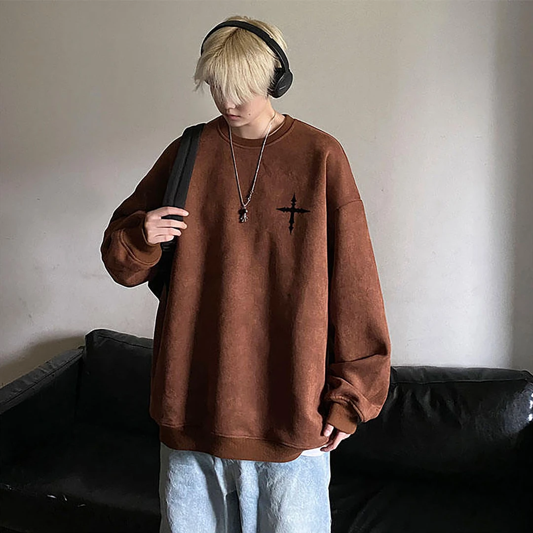 2023秋季新款卫衣港风秋冬休闲潮流加绒复古高街百搭圆领连帽韩版