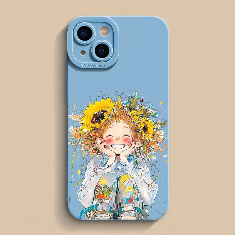 向日葵女孩适用iPhone15苹果12/13新款14promax手机壳11xs软8p7/6