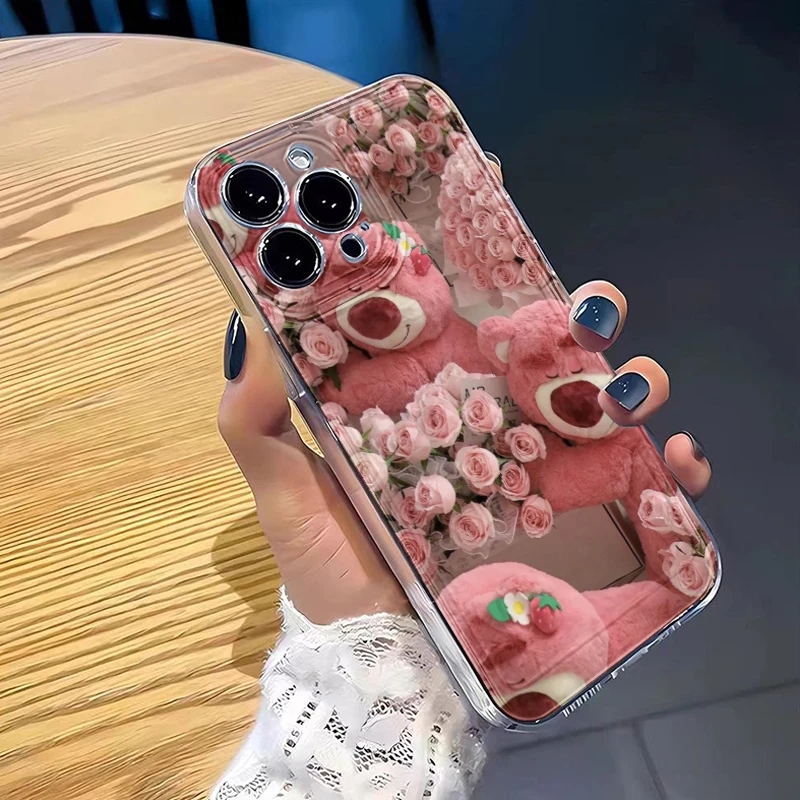 网红玫瑰草莓熊苹果手机壳iphone15/13软套14女少女心可爱防摔ins