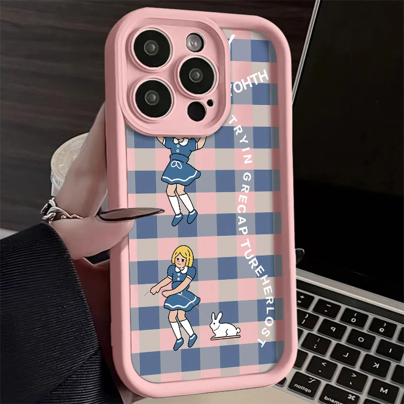 可爱格子女孩iphone15苹果14promax手机壳华为OPPO荣耀vivo小米13