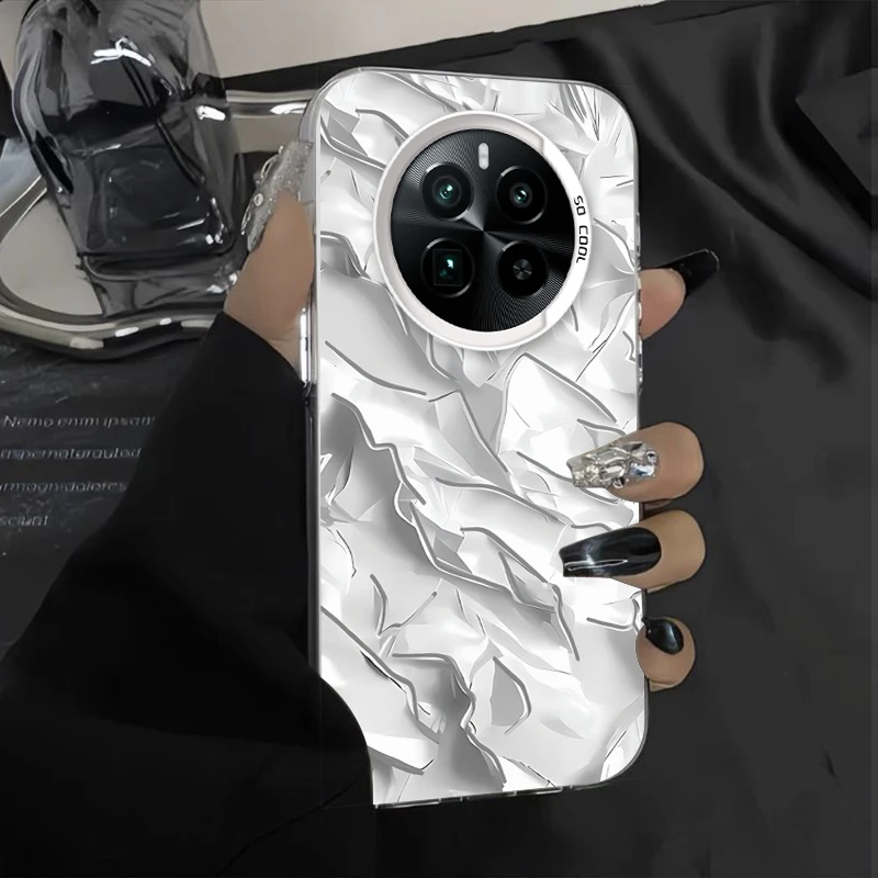 冷白褶皱适用于真我GT5手机壳卡通OPPOREALMEGT5 pro彩银壳简约款