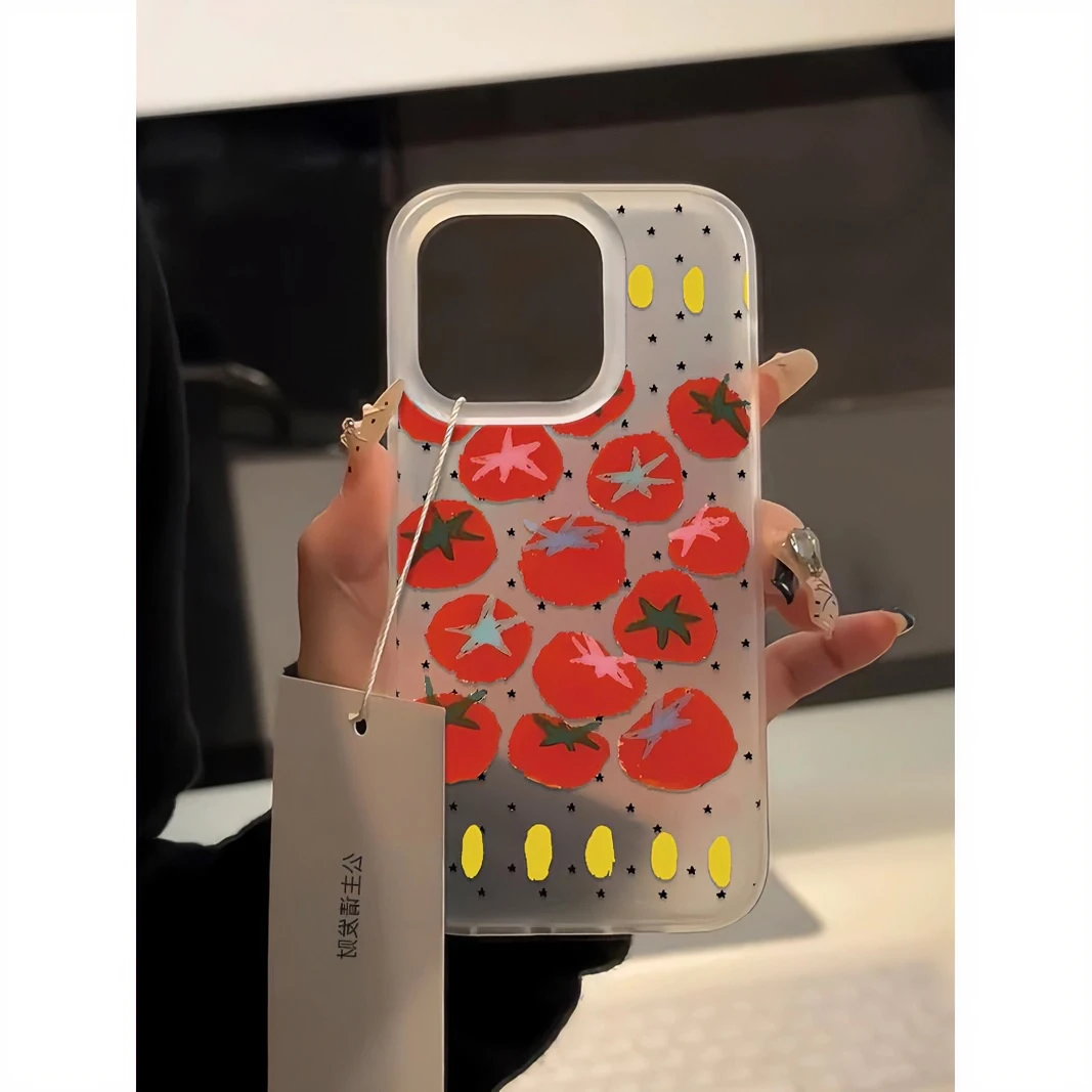 创意番茄苹果15promax手机壳iPhone14/11大孔13磨砂12软XSXR女7/8