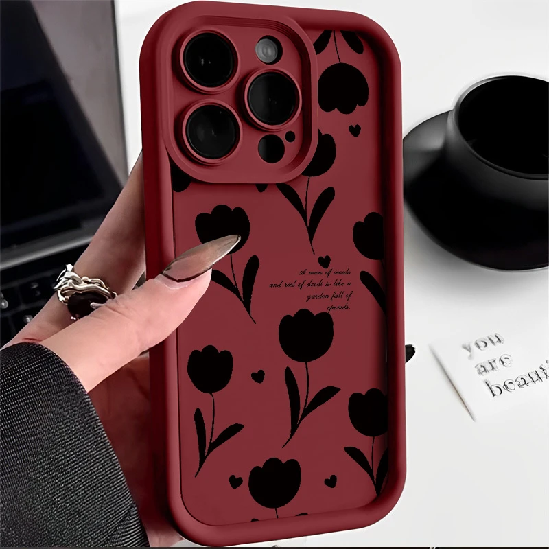 黑影郁金香适用苹果15/14手机壳iPhone14promax软胶13pro12/11/xr