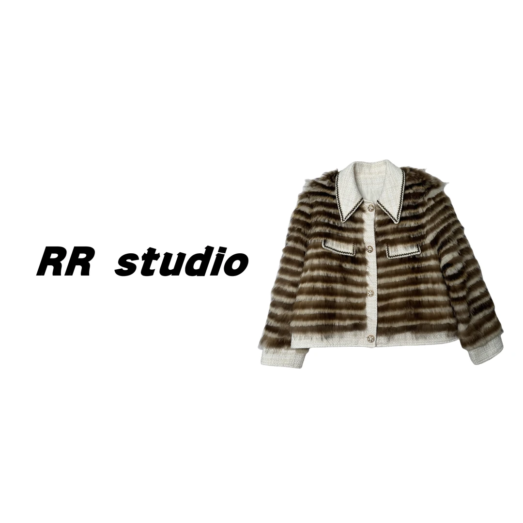 RR studio翻领小香风子毛貉子毛车条外套#QSLX22319