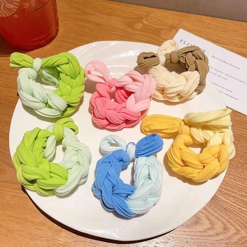 网红韩版头绳彩色编织发圈多巴胺蝴蝶结耐用不伤发成人小七