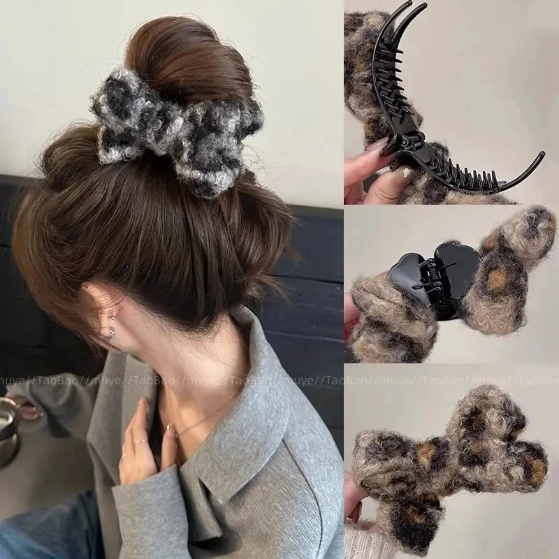 秋冬复古羊羔毛绒丸子头抓夹大号顶夹鲨鱼夹高级感发夹女2024新款