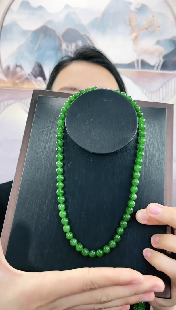 【闪购商品】和田玉（碧玉）颈饰未镶嵌碧玉妈妈链 8±mm 有黑点