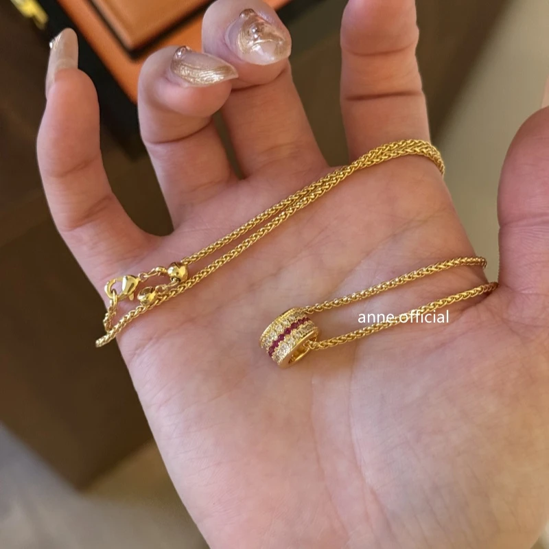 铜合金项链 【X566】轻奢复古高级感彩锆镶嵌圆环项链