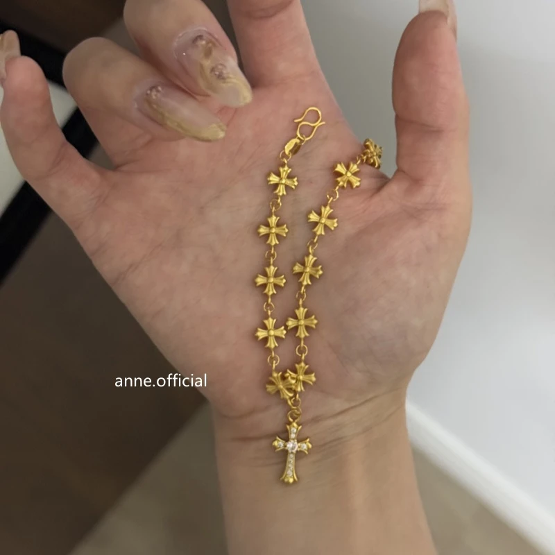 铜合金手链 【S208】轻奢时尚高级感个性镶嵌锆十字架手链时尚百搭