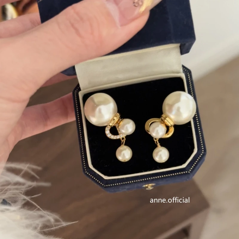 铜合金耳饰 【R348】秋冬闪锆字母可两戴后挂式珠珠流苏耳钉