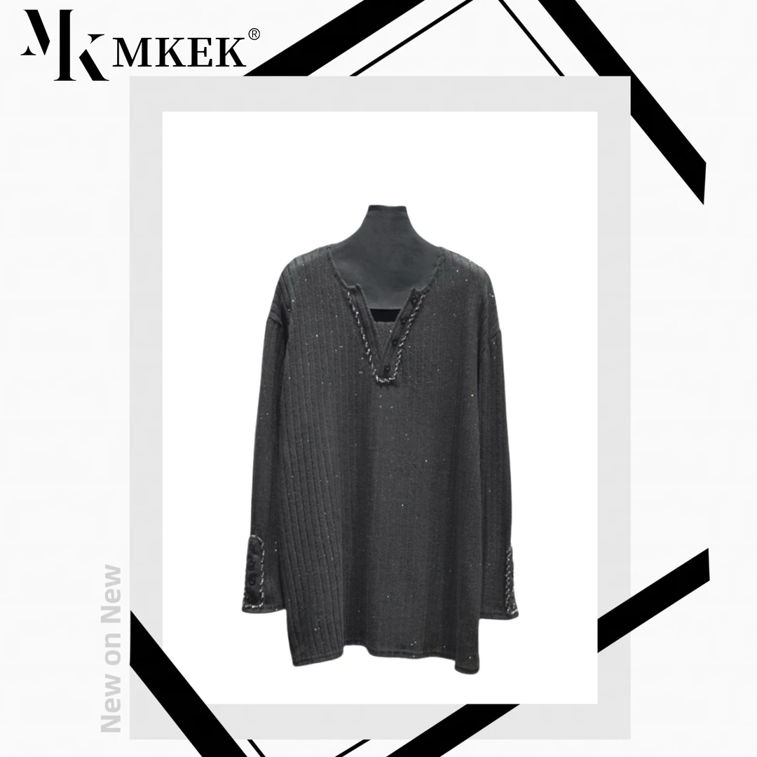 韩版秋冬新款时尚坑条磨毛弹力设计感小V领针织休闲显瘦女T恤1921