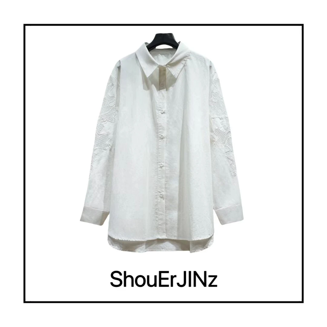 9875拼接蕾丝女士衬衫衬衣黑色首尔女装上衣感小众高级早秋衬衫