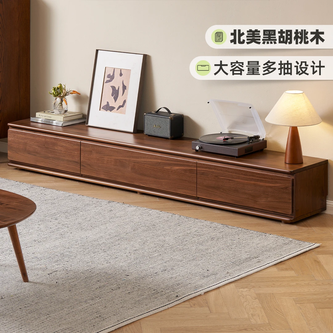 原始原素实木电视柜客厅家用新款小户型悬空落地黑胡桃木M1083