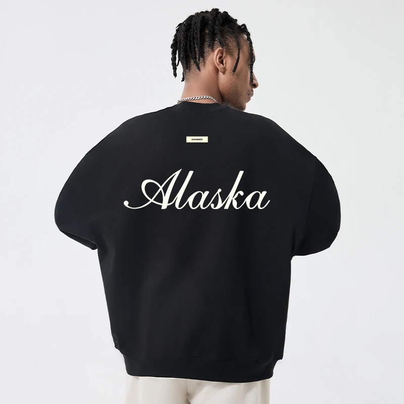 CHOMNES美式高街宽松卫衣男士秋冬复古休闲百搭印花情侣圆领上衣