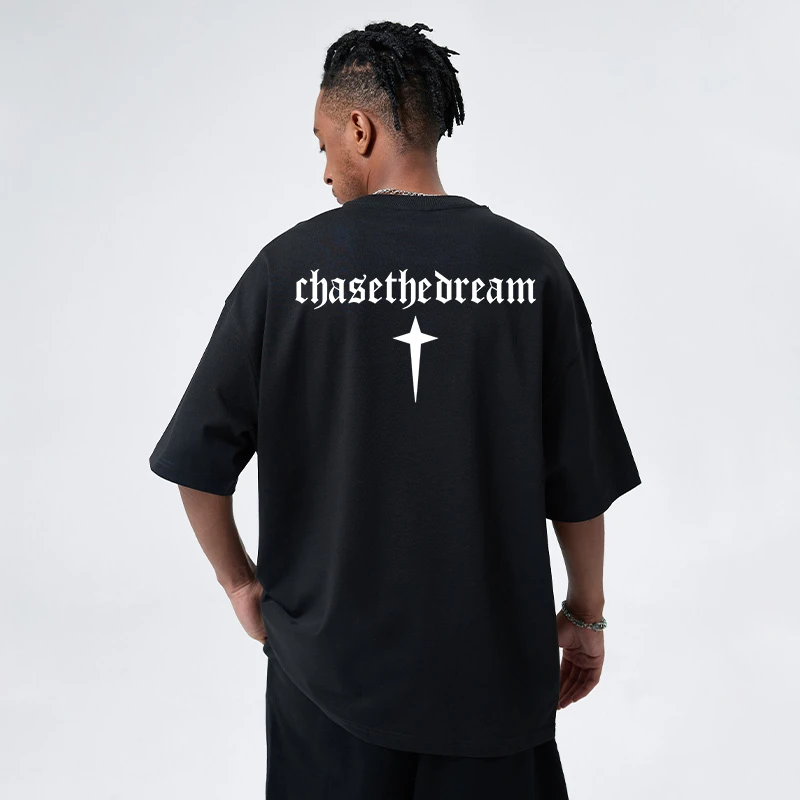 CHOMNES新男士美式国潮半袖圆领纯棉短袖T恤重磅宽松百搭情侣上衣