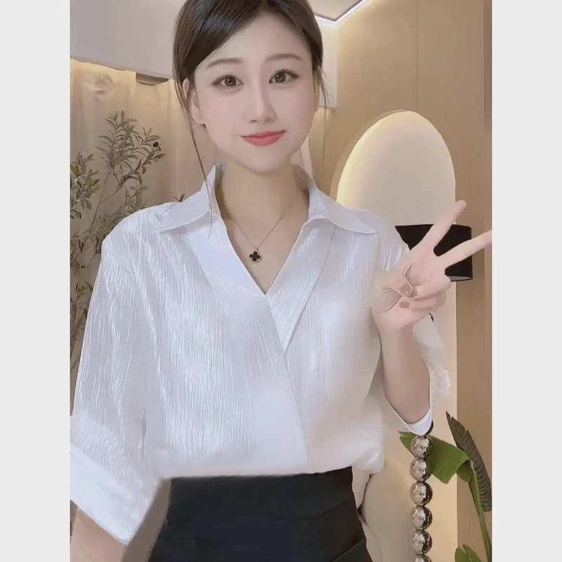 [原版面料]衬衣白色时尚夏季小众设计感洋气上衣小衫