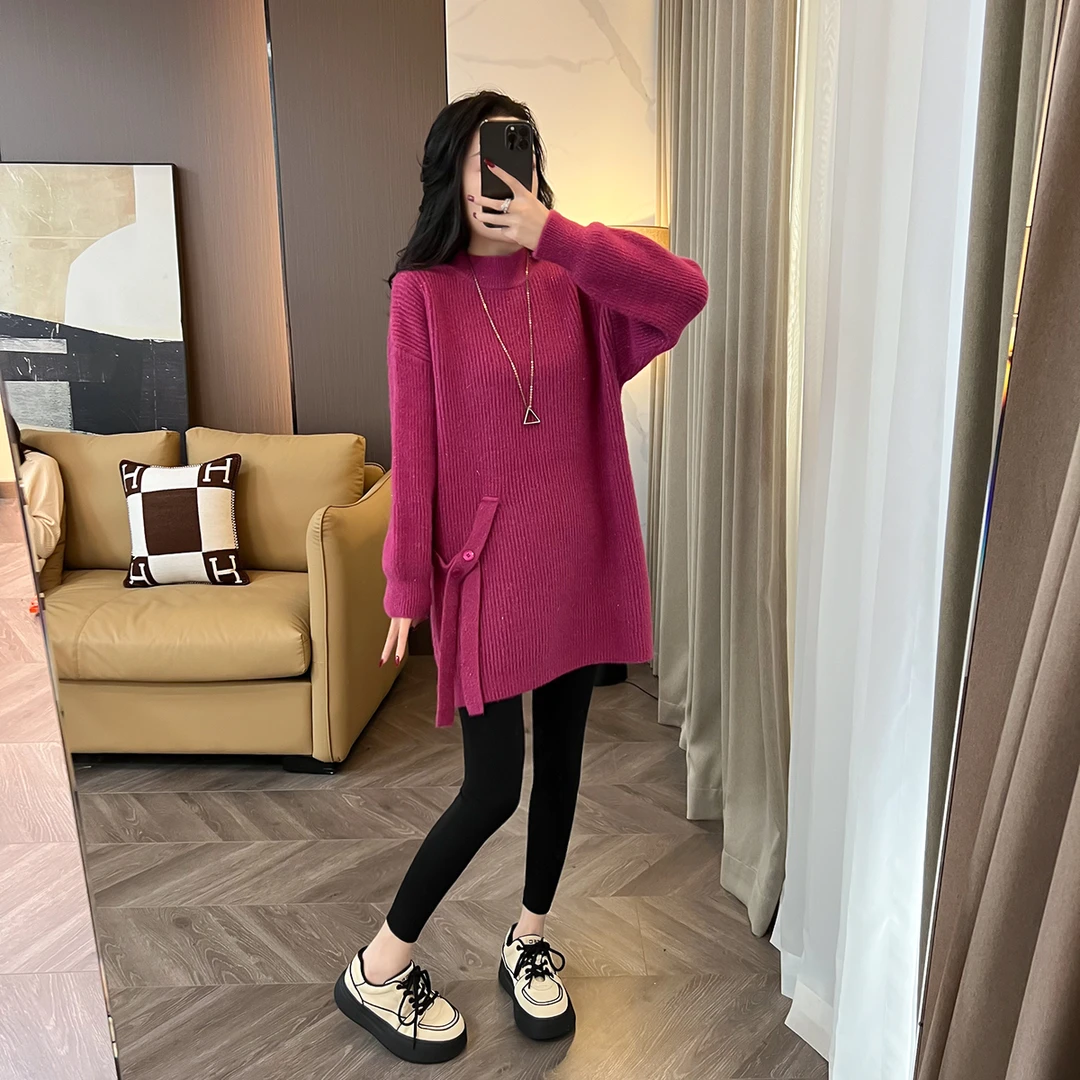 官图 2023亮丝针织上衣慵懒风加厚设计感中长款时尚简约大码网红